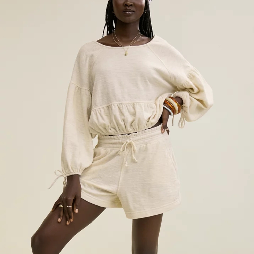 Aerie Cream Cozy Top and Shorts Set